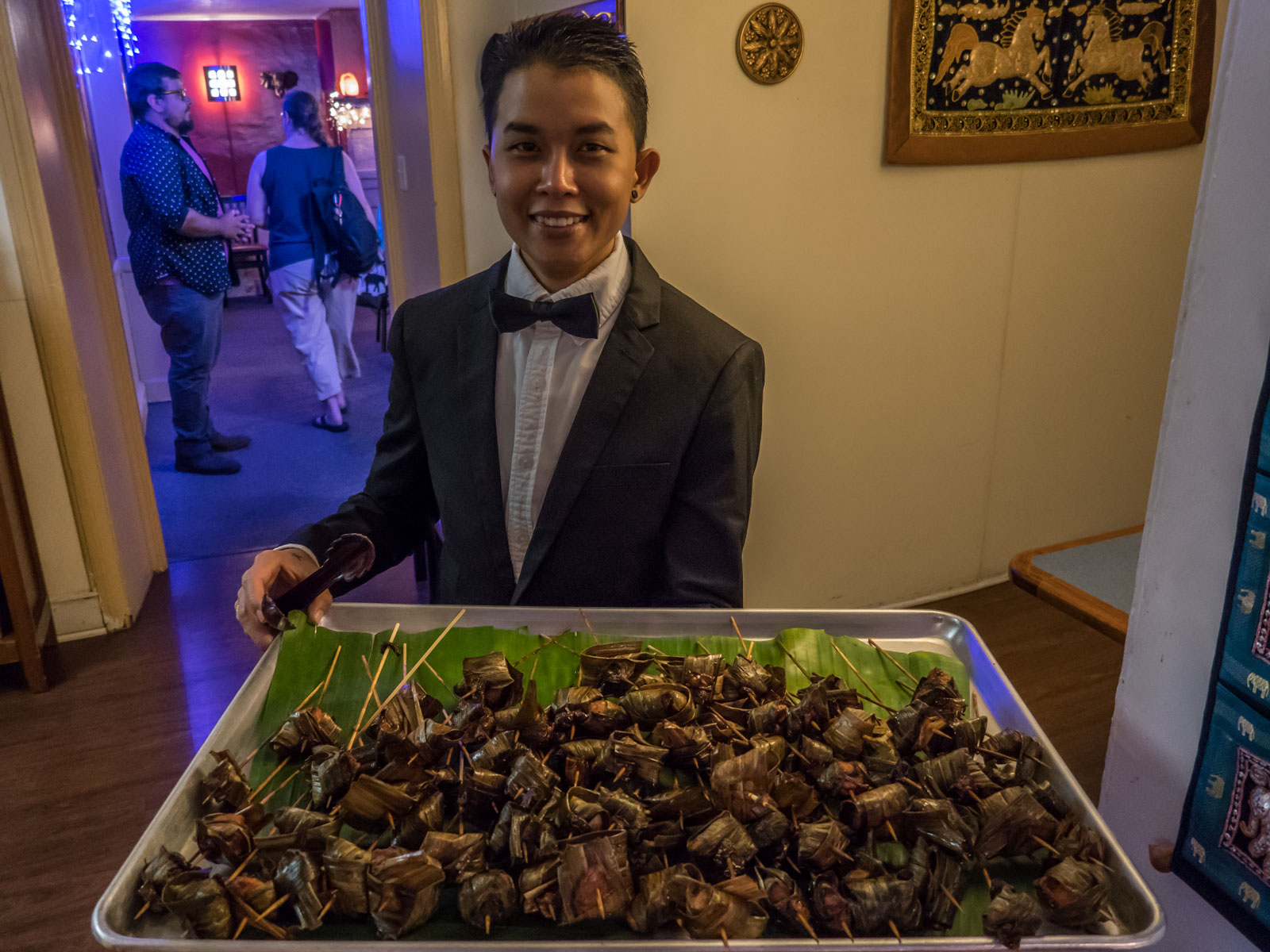 Big Bite of Thailand Event at Carlisle Thai Cuisine chicken wrapped in panda leaf