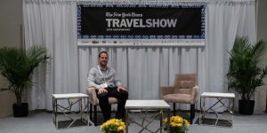 Brian Cicioni speaking at the New York Times Travel Show