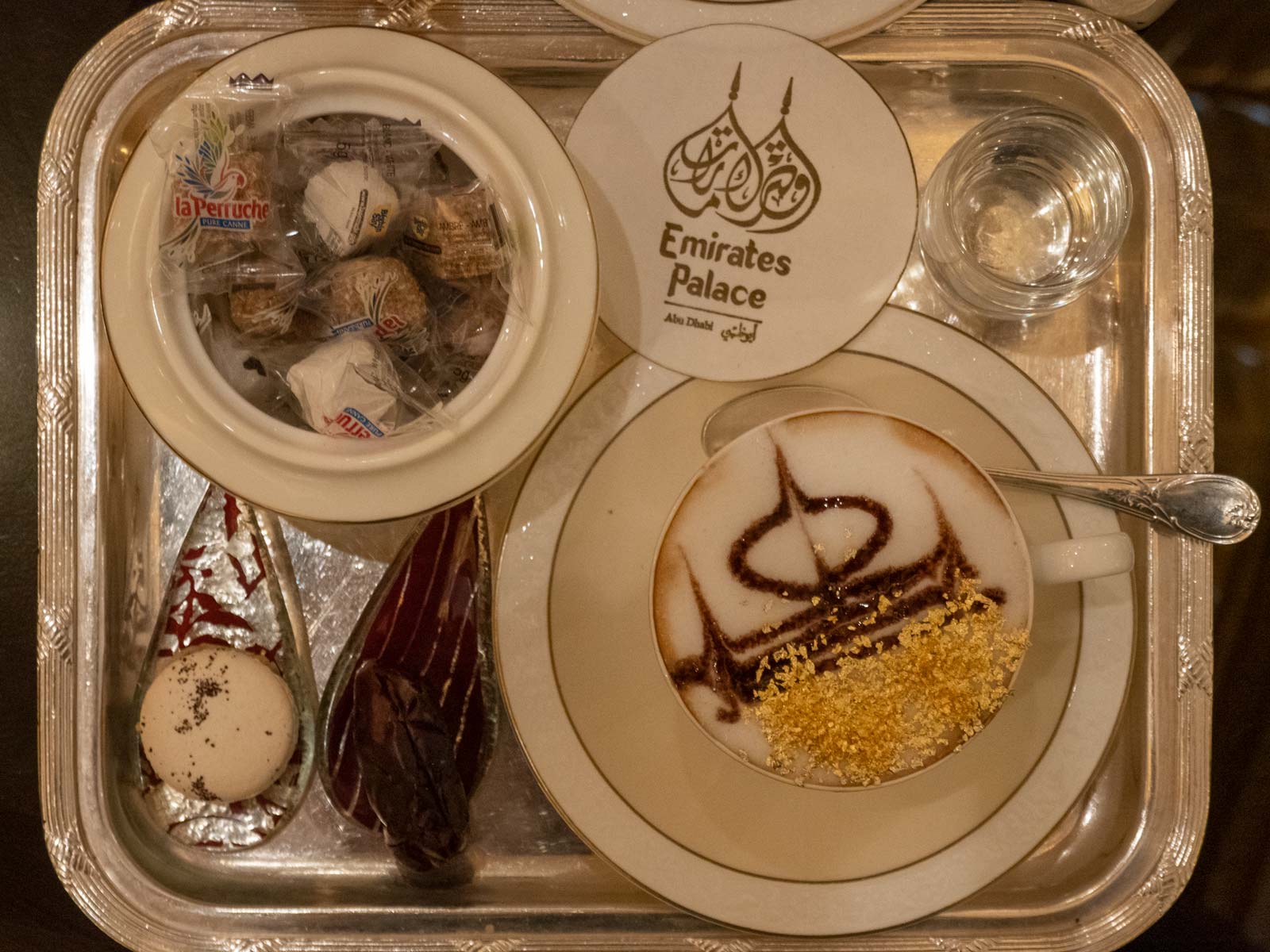 Gold flake cappuccino from Le Cafe inside Emirates Palace Abu Dhabi