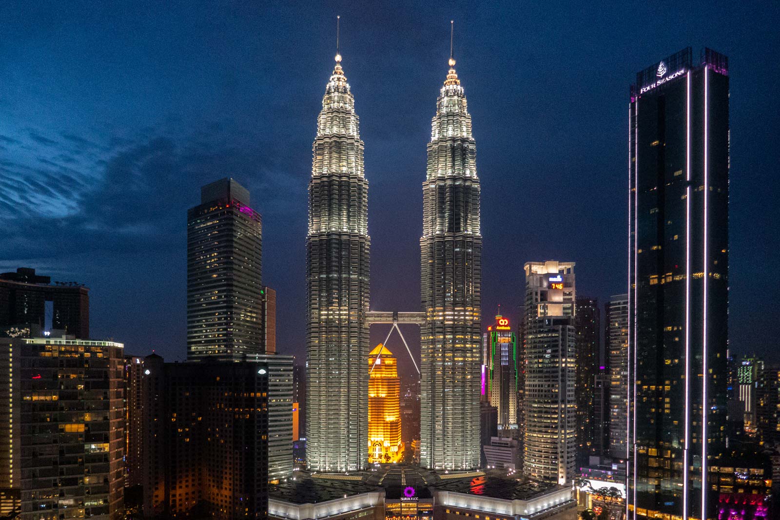 view of the Petronas Towers from the Skybar inside Traders Hotel in Kuala Lumpur